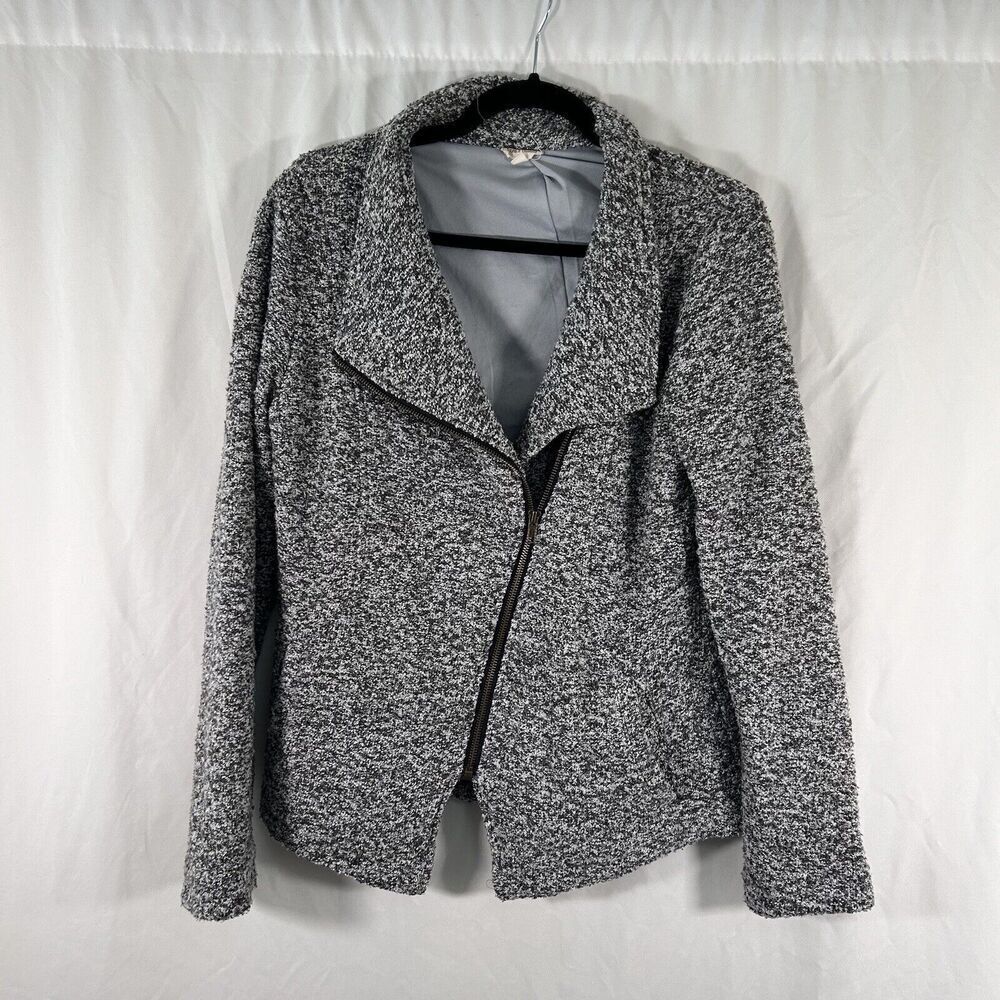 Hem & Thread Jacket Women's Large Grey Full Zip Pockets Knit Long Sleeve